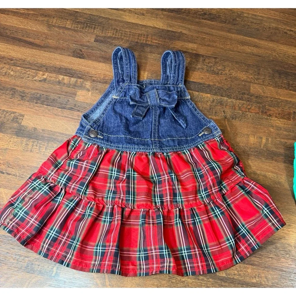 Osh Kosh B'gosh Girls Denim Overall Plaid Dress size 18 months.